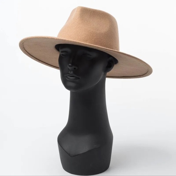 Camel wool wide brim fedora hat main image 6